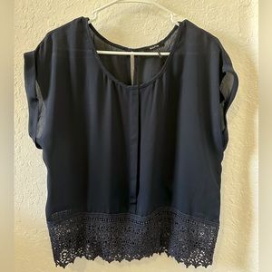 Dark blue blouse with lace trim